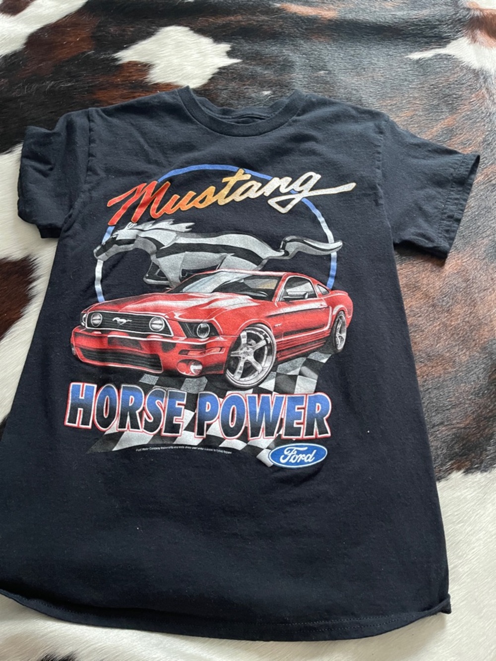 Ford Mustang Black Tee with Red Car Graphic